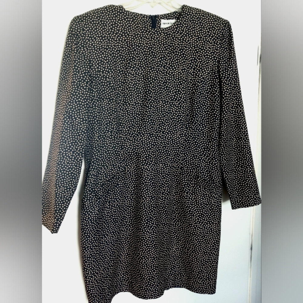 NIPON BOUTIQUE 1980's Black & Cream Silk Armani Style Career Dress Size 14